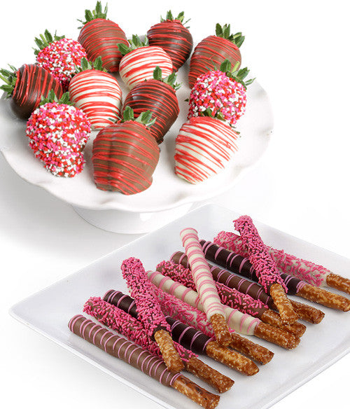 Valentine's Day Belgian Chocolate Strawberries & Pretzels - 24pc - Chocolate Covered Company®
