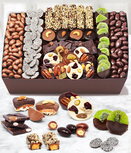 Extravaganza Belgian Chocolate Covered Nut & Dried Fruit Gift Basket Tray - Chocolate Covered Company®