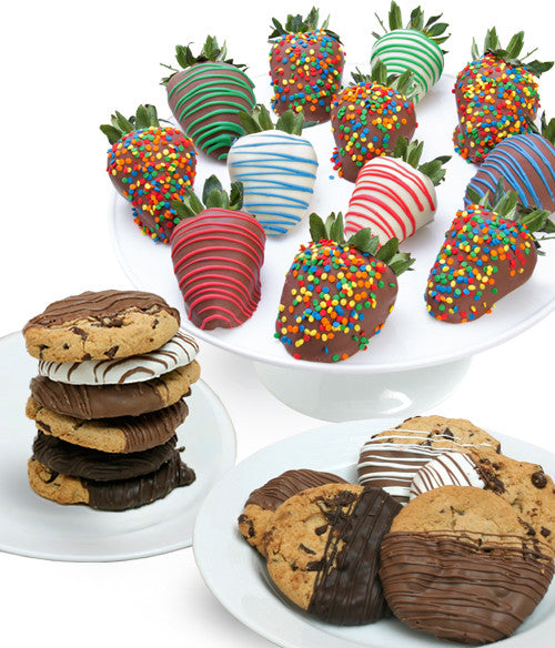 Birthday Chocolate Strawberries & Gourmet Cookies - 24pc - Chocolate Covered Company®