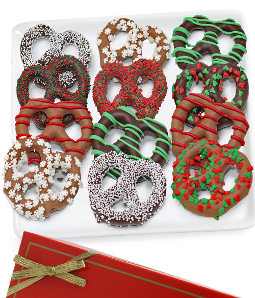 Holiday Belgian Chocolate Covered Pretzel Twists - 12pc - Chocolate Covered Company®