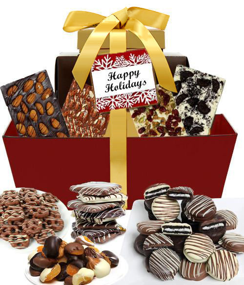 HAPPY HOLIDAYS Mega Delectable Artisan Crafted Gift Basket - Chocolate Covered Company®