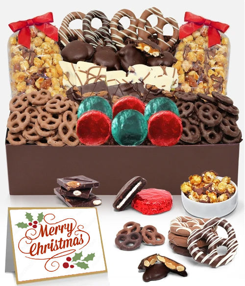 MERRY CHRISTMAS - Sensational Belgian Chocolate Snack Box Gift Basket Tray - Chocolate Covered Company®