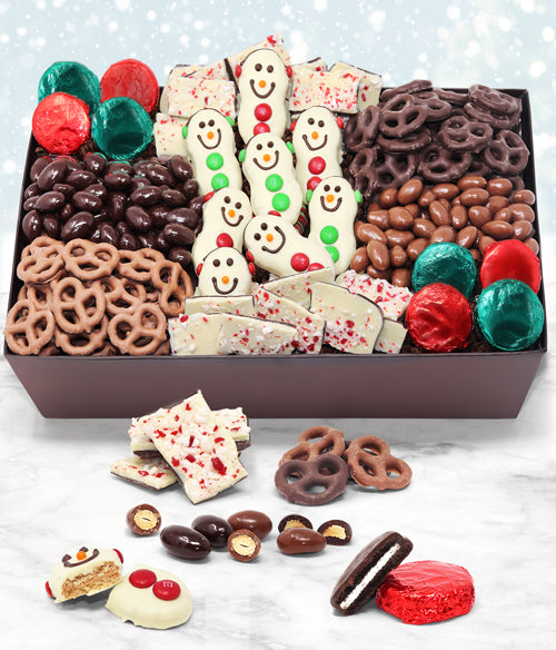 Holiday Snowman Belgian Chocolate Snack Gift Basket Tray - Chocolate Covered Company®