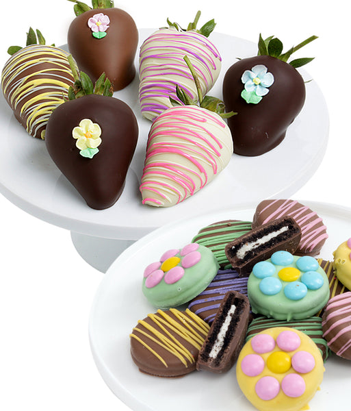 Flower Decorated Belgian Chocolate Covered OREO® Cookies & Chocolate Strawberries - 12pc