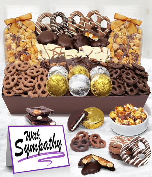 WITH SYMPATHY - Sensational Belgian Chocolate Snack Gift Basket Tray - Chocolate Covered Company®