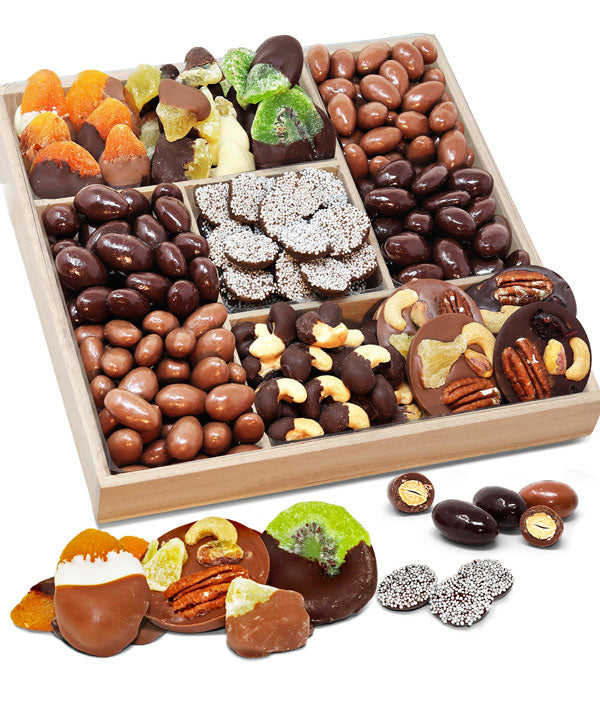 Belgian Chocolate Covered Gift Basket Nut & Snack Trays - Gift Baskets