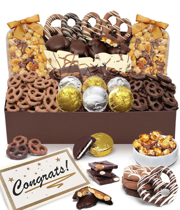 CONGRATS - Sensational Belgian Chocolate Snack Gift Basket Tray - Chocolate Covered Company®