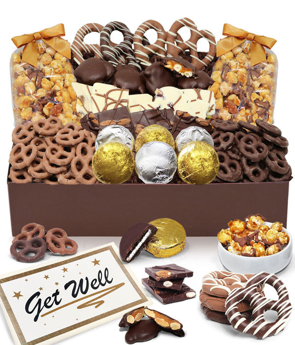 GET WELL - Sensational Belgian Chocolate Snack Gift Basket Tray - Chocolate Covered Company®