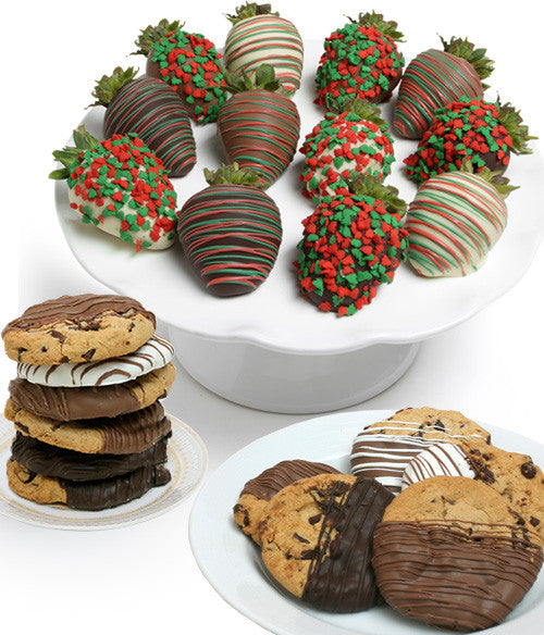 Holiday Chocolate Strawberries & Gourmet Cookies - 24pc - Chocolate Covered Company®