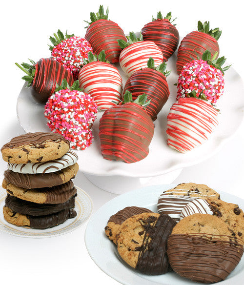 Valentine's Day Belgian Chocolate Strawberries & Gourmet Cookies - 24pc - Chocolate Covered Company®