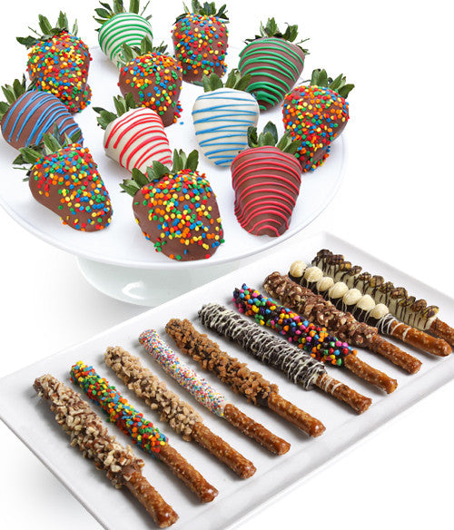 Birthday Chocolate Strawberries & Gourmet Pretzels - 24pc - Chocolate Covered Company®