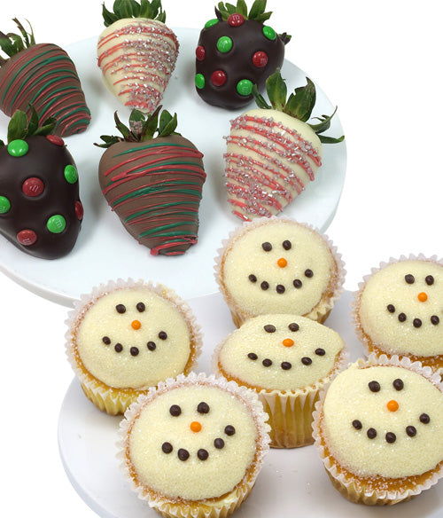 Snowman Cupcakes & Belgian Chocolate Covered Strawberries - 12pc - Chocolate Covered Company®