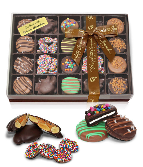 Celebration Belgian Chocolate Covered Cookies, Almond Clusters, and Nonpareils Gift Box - 20pc - Chocolate Covered Company®