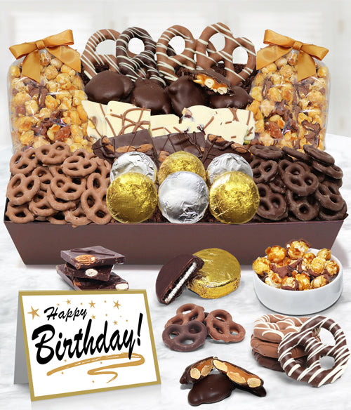 HAPPY BIRTHDAY - Sensational Belgian Chocolate Snack Gift Basket Tray - Chocolate Covered Company®