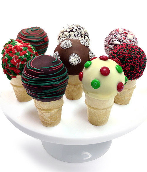 Holiday Ice Cream Cones - Chocolate Dipped Cake Pops - 8pc - Chocolate Covered Company®