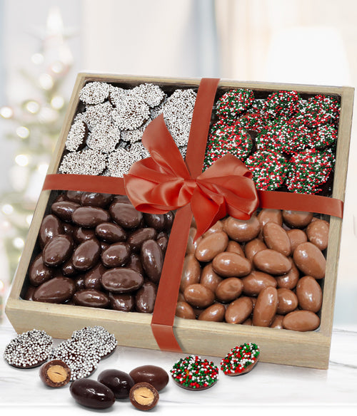 Holiday Belgian Chocolate Covered Almonds & Nonpareils Gift Tray - Chocolate Covered Company®