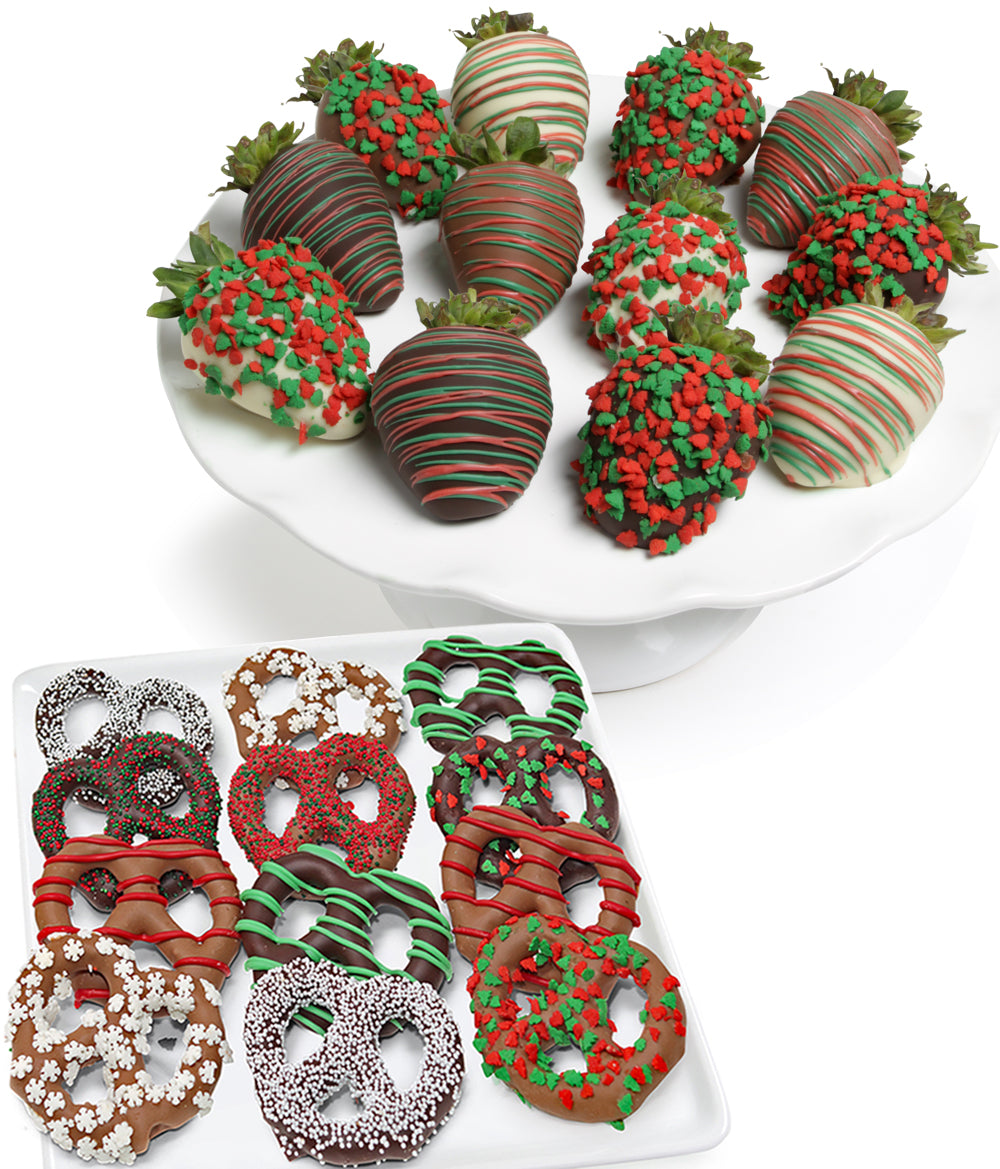 Holiday Chocolate Strawberries & Pretzels - 24pc - Chocolate Covered Company®