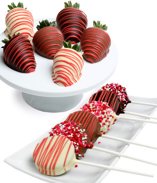 Valentine's Day Decorated Belgian Cookie Pops & Chocolate Strawberries - 12pc - Chocolate Covered Company®