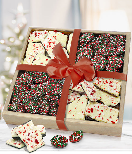 Holiday Belgian Chocolate Bark & Nonpareils Gift Tray - Chocolate Covered Company®