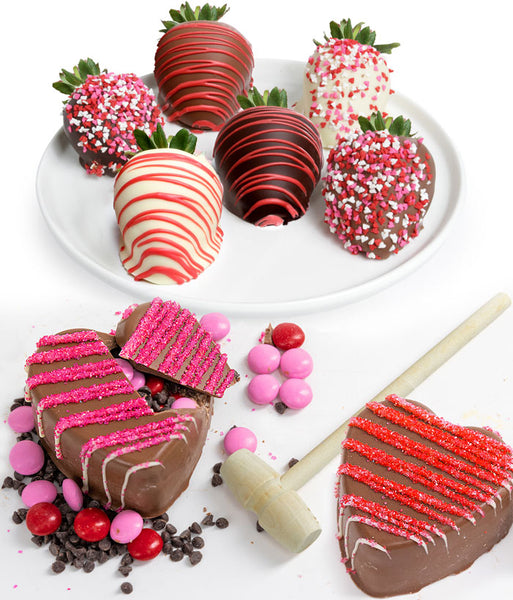 Valentine's Day Belgian Chocolate Covered Strawberries & Breakable Hearts - 8pc - Chocolate Covered Company®