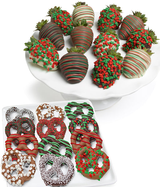 Holiday Chocolate Strawberries & Pretzels - 24pc - Chocolate Covered Company®